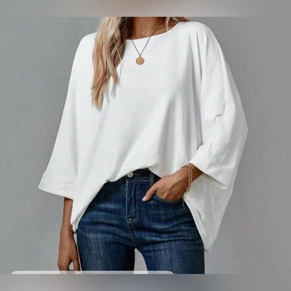 OVERSIZED Back To Basics Women's White Casual Top - Picture 3 of 8